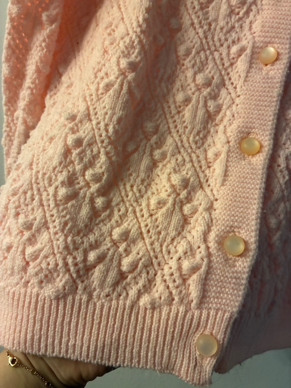 VINTAGE Coquette Pastel Pink Bobble Cardigan 60’s 70’s Sidney Gould Pointelle M - Picture 3 of 7